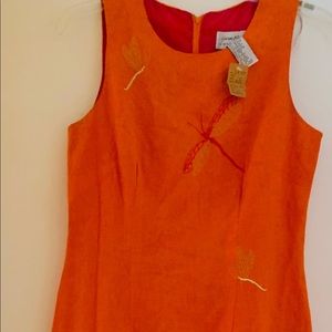 Linen, embroidered dragonfly dress.